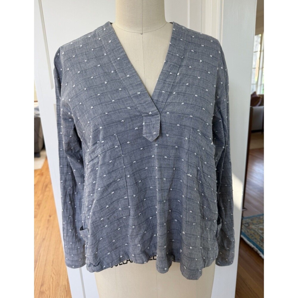 Derek Lam 10 Crosby Shirt Top Pop-over Blue Chambray White Dots Boxy Cotton Sz 6